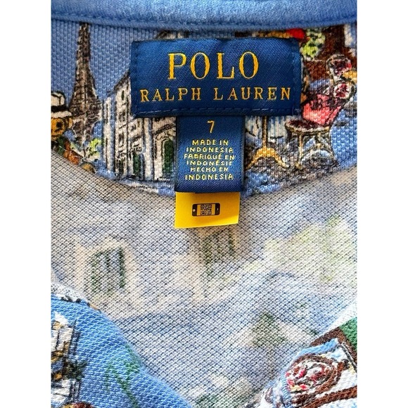 Ralph Lauren Kids Bear Paris Polo Print Shirt In Size 7 - Picture 5 of 5